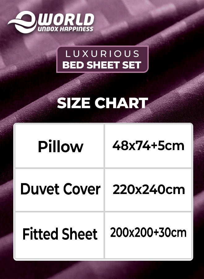 Eworld 4-Piece Luxury King Size Purple Striped Bedding Set Includes 1 Duvet Cover (220x240cm), 1 Fitted Bed Sheet (200x200+30cm), and 2 Pillow Cases (48x74+5cm) for Ultimate Hotel-Inspired Sophistication - Image 2