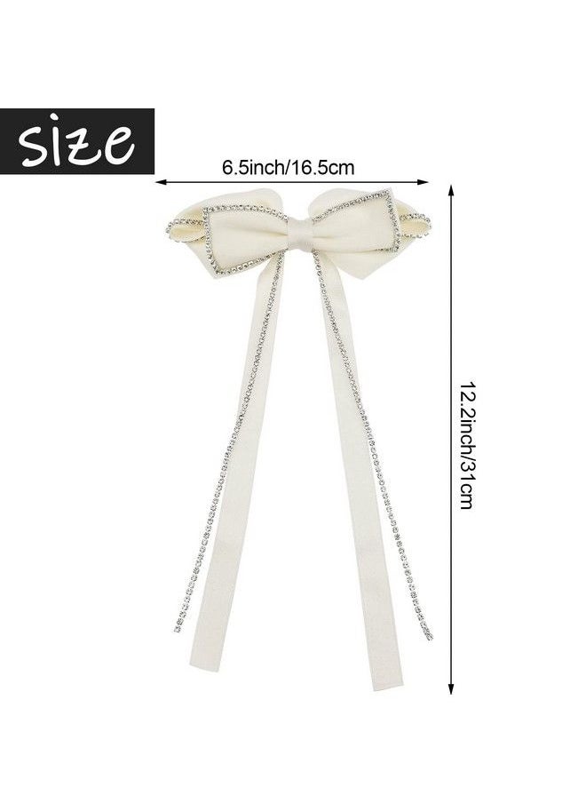 DonLeeving 2 Pack Hair Bows Sparkly Rhinestone Tassel Hair Clips Barrettes Bowknot With Long Brocade Tassel Ribbon Claw Hair Accessories For Women And Girls (Black And White)  - Image 3