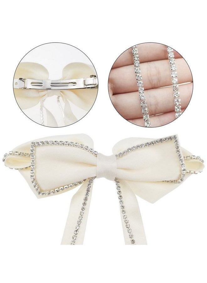 DonLeeving 2 Pack Hair Bows Sparkly Rhinestone Tassel Hair Clips Barrettes Bowknot With Long Brocade Tassel Ribbon Claw Hair Accessories For Women And Girls (Black And White)  - Image 4