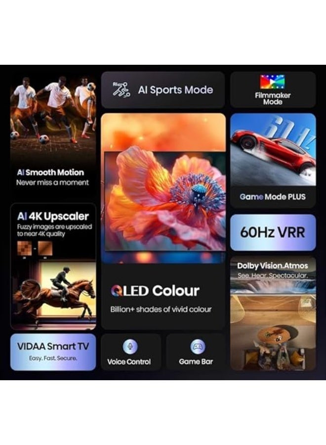 هايسنس تلفاز ذكي QLED 4K بحجم 75 بوصة، 60 هرتز، دولبي أتموس فيجن، تقنية الذكاء الاصطناعي للحركة السلسة وترقية 4K، فيدا، تحكم صوتي - Image 2