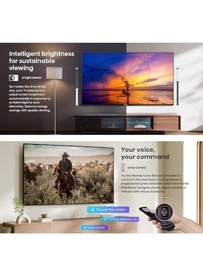 هايسنس تلفاز ذكي QLED 4K بحجم 75 بوصة، 60 هرتز، دولبي أتموس فيجن، تقنية الذكاء الاصطناعي للحركة السلسة وترقية 4K، فيدا، تحكم صوتي - Image 4