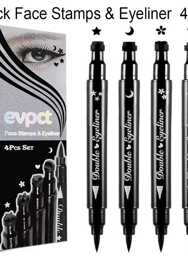 evpct 4in1 Star Flowers Hearts Moon Face Makeup Stamps Eyeliner Stamps Shapes Makeup Set Black Colored Liquid Winged Eyeliner Stamp Wingliner Waterproof Star Eye Liner Wing Eyeliner Stamp Figures Tool - Image 1