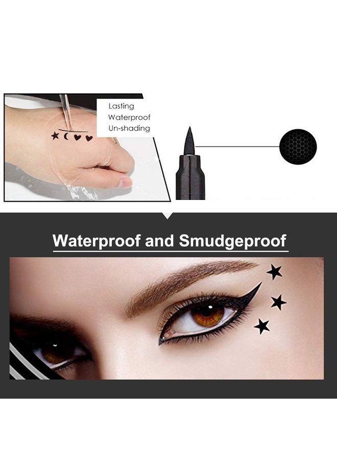 evpct 4in1 Star Flowers Hearts Moon Face Makeup Stamps Eyeliner Stamps Shapes Makeup Set Black Colored Liquid Winged Eyeliner Stamp Wingliner Waterproof Star Eye Liner Wing Eyeliner Stamp Figures Tool - Image 2