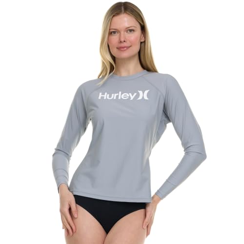 Hurley Rash Guard for Women Womens Rash Guard Long Sleeve Shirts Rashguard Swim Shirt Women UPF 50 SPF UV Protection Silver - Image 1