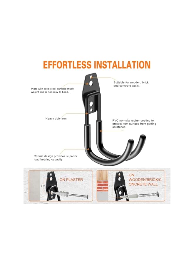 erorex Garage Hooks, Wall Mount Garden Hose Holder Heavy Garage Storage Hook Wall Mount Garage Hanger for Outside for Hanging Outdoor Air Hose Ropes Pipes Garden Tools Ladders Bikes Bulk Items(Black) - Image 3