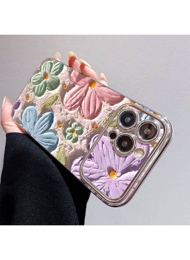 NIBEMINENT Electroplated Flowers Protective TPU Case Cover For iPhone 16 Pro Max, Smooth Wax Crayon Flower - Image 3