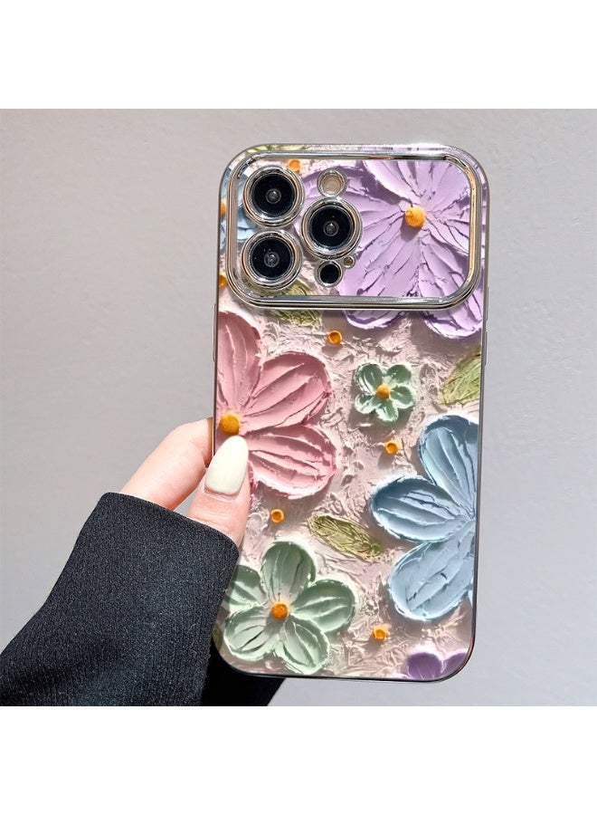 NIBEMINENT Electroplated Flowers Protective TPU Case Cover For iPhone 16 Pro Max, Smooth Wax Crayon Flower - Image 1