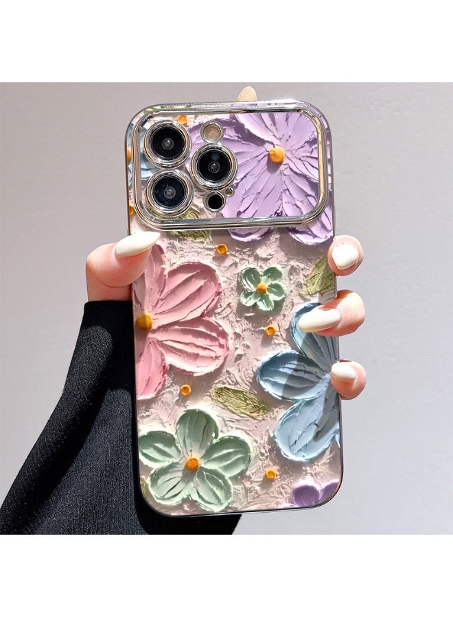 NIBEMINENT Electroplated Flowers Protective TPU Case Cover For iPhone 16 Pro Max, Smooth Wax Crayon Flower - Image 2