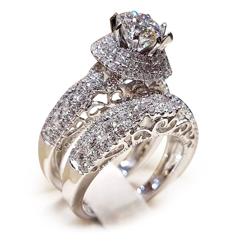RKKOJJO 925 Sterling Silver Bridal Rings Sets AAA Cubic Zirconia CZ Full Diamond Engagements Rings Wedding 2 Pcs Promise Anniversary White Gold Rings for Women Size 7 - Image 1
