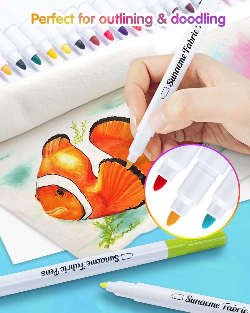 sunacme Fabric Markers Pen, 32 Colors Permanent Fabric Paint Pens for T-Shirt, Fine Tips Art Marker Set for Canvas Bags Hats Sneakers and Textiles - Image 3