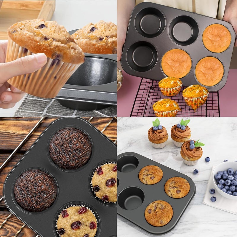 Duomama Steel Muffin Pan - Bake Cupcakes and Cheesecakes! Non-Stick Baking Tools. 2 Packs, 6 Cups Each. Black - Image 5