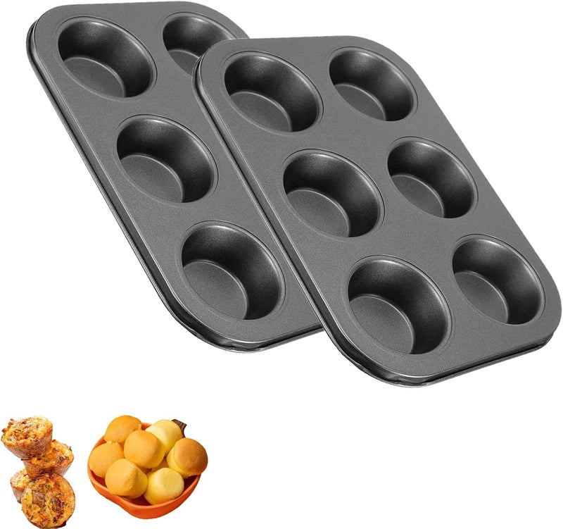 Duomama Steel Muffin Pan - Bake Cupcakes and Cheesecakes! Non-Stick Baking Tools. 2 Packs, 6 Cups Each. Black - Image 1