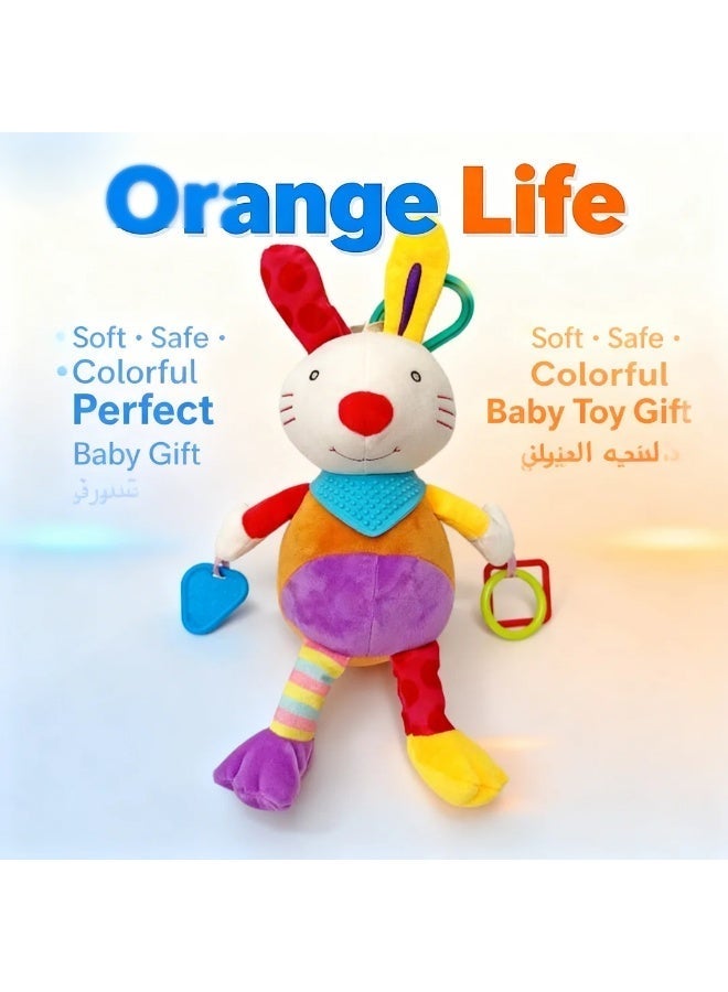 Orange Life Baby Bunny Plush Sensory Activity Toy with Multiple Teethers, Colourful Fabric Tags, Grasping Rings and Hanging Clip for Stroller, Crib and Car Seat, Infants 3 Months+ - Image 2