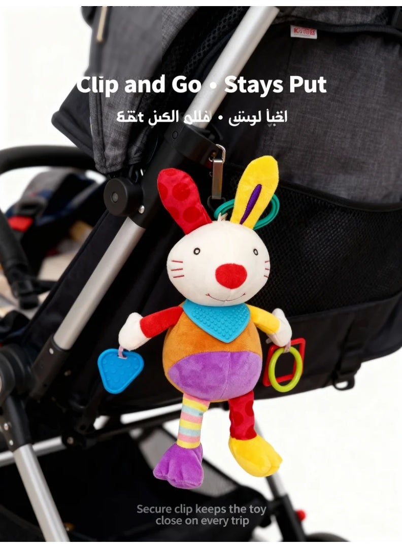 Orange Life Baby Bunny Plush Sensory Activity Toy with Multiple Teethers, Colourful Fabric Tags, Grasping Rings and Hanging Clip for Stroller, Crib and Car Seat, Infants 3 Months+ - Image 4