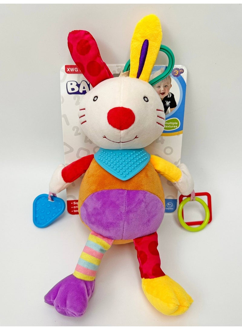 Orange Life Baby Bunny Plush Sensory Activity Toy with Multiple Teethers, Colourful Fabric Tags, Grasping Rings and Hanging Clip for Stroller, Crib and Car Seat, Infants 3 Months+ - Image 3