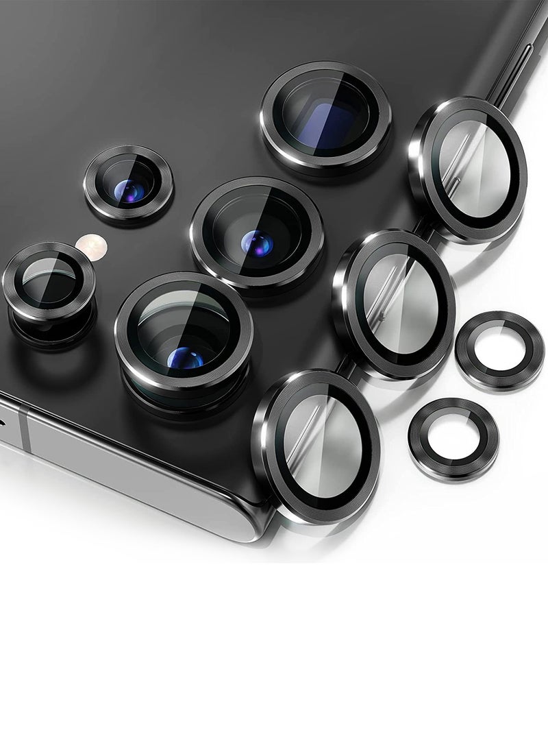 Wtech Samsung Galaxy S25 Ultra 2025 Premium Alloy Ring Camera Lens Tempered Glass Protector Shield - Black - Image 1