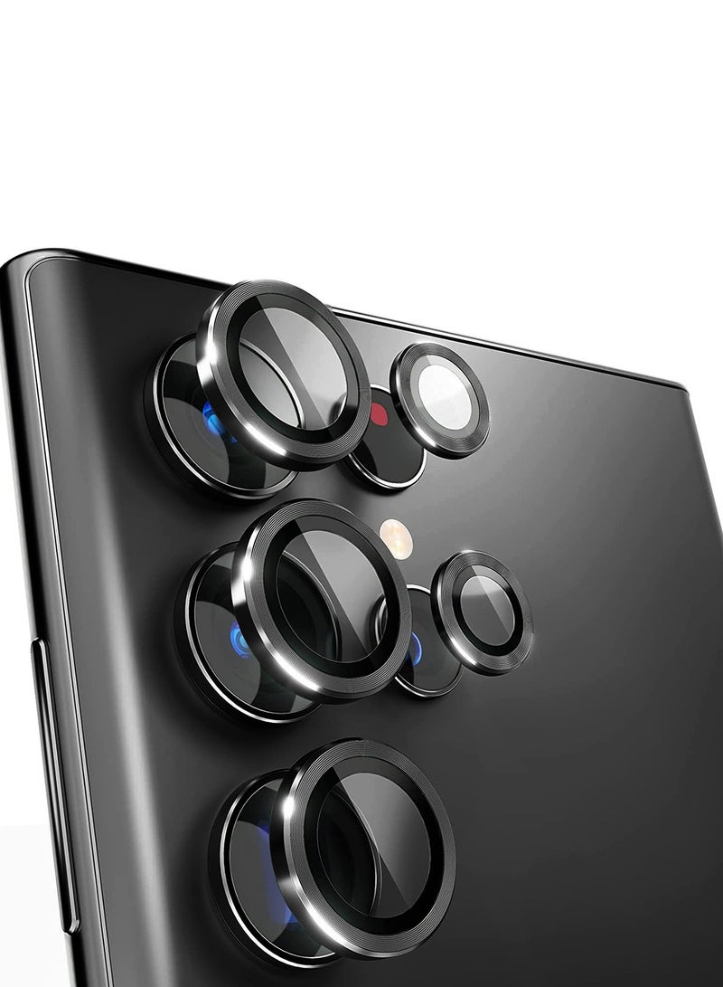 Wtech Samsung Galaxy S25 Ultra 2025 Premium Alloy Ring Camera Lens Tempered Glass Protector Shield - Black - Image 2