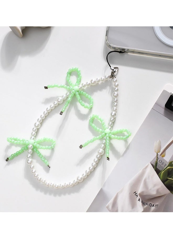 2 Pcs Elegant Beaded Pearl Phone Charms Strap Cute Bowknot Chain Aesthetic Universal Cell Phone Lanyard Wrist Strap Accessories for Wallets Car Key  ID Cards Bag Airpods Camera Pendants Decor,Pink and Green - Image 5