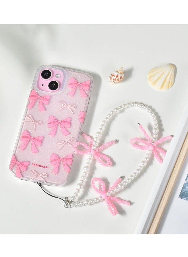 2 Pcs Elegant Beaded Pearl Phone Charms Strap Cute Bowknot Chain Aesthetic Universal Cell Phone Lanyard Wrist Strap Accessories for Wallets Car Key  ID Cards Bag Airpods Camera Pendants Decor,Pink and Green - Image 2