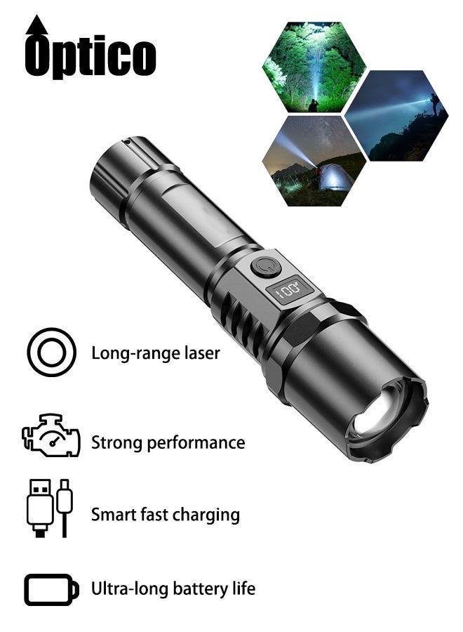 Optico Flashlight Rechargeable Flashlight Portable Flashlight Handheld Flashlights Rechargeable LED Flashlights High Lumens, Super Bright Flashlight Powerful Handheld Flashlight for Camping Emergencies Hiking - Image 1