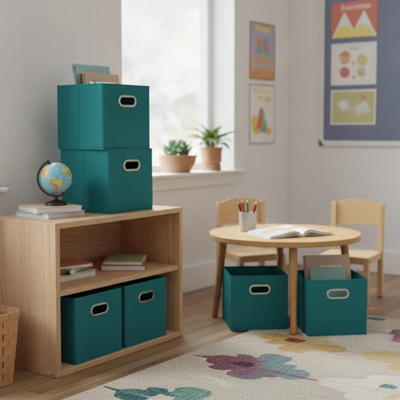 Household Essentials 83-1 Foldable Fabric Storage Bins | Set of 6 Cubby Cubes with Handles | Aqua - Image 2