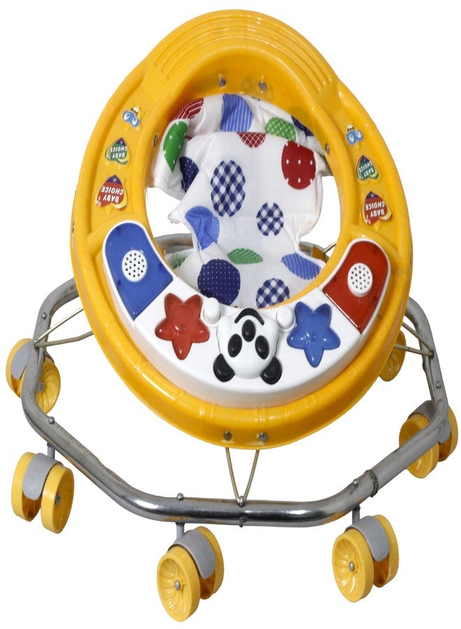 EVOLIFE 8 Bend Steel Frame Baby Walker with Music Tray | Heavy Duty Pipe, Adjustable Height, Comfortable Seat & 360° Rotating Wheels | Walker for 6-18 Months Boys & Girls(Sea Green) (Yellow) - Image 3