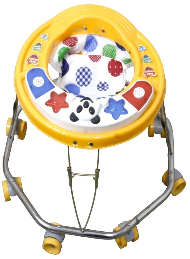EVOLIFE 8 Bend Steel Frame Baby Walker with Music Tray | Heavy Duty Pipe, Adjustable Height, Comfortable Seat & 360° Rotating Wheels | Walker for 6-18 Months Boys & Girls(Sea Green) (Yellow) - Image 1