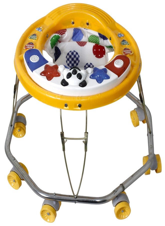 EVOLIFE 8 Bend Steel Frame Baby Walker with Music Tray | Heavy Duty Pipe, Adjustable Height, Comfortable Seat & 360° Rotating Wheels | Walker for 6-18 Months Boys & Girls(Sea Green) (Yellow) - Image 5