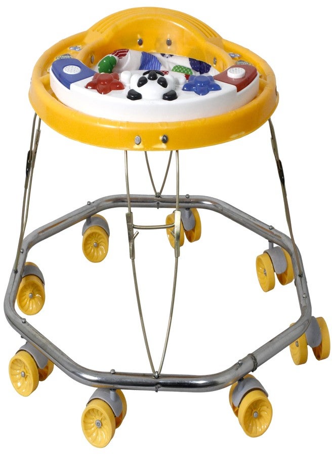 EVOLIFE 8 Bend Steel Frame Baby Walker with Music Tray | Heavy Duty Pipe, Adjustable Height, Comfortable Seat & 360° Rotating Wheels | Walker for 6-18 Months Boys & Girls(Sea Green) (Yellow) - Image 2