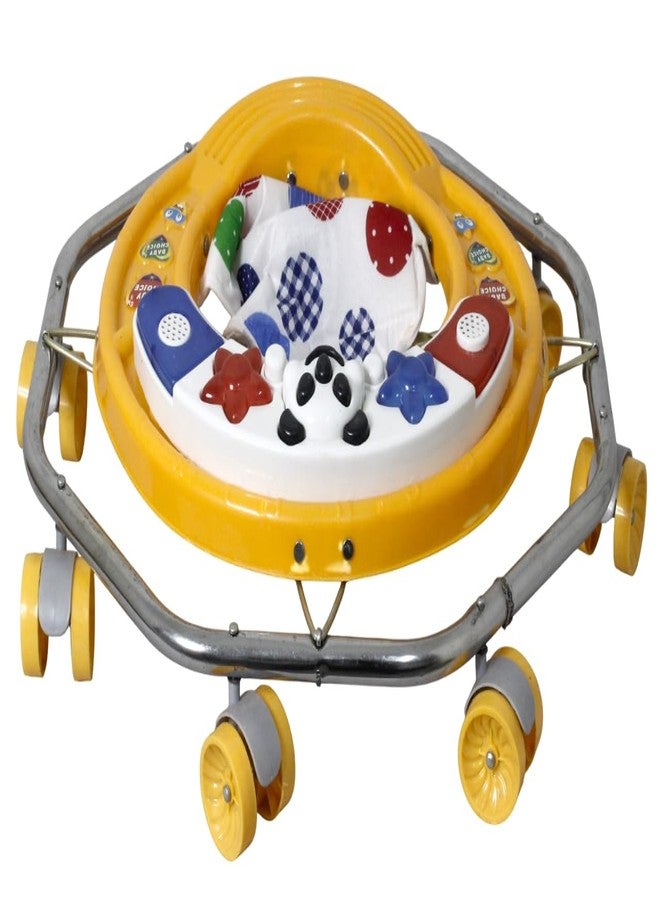 EVOLIFE 8 Bend Steel Frame Baby Walker with Music Tray | Heavy Duty Pipe, Adjustable Height, Comfortable Seat & 360° Rotating Wheels | Walker for 6-18 Months Boys & Girls(Sea Green) (Yellow) - Image 4