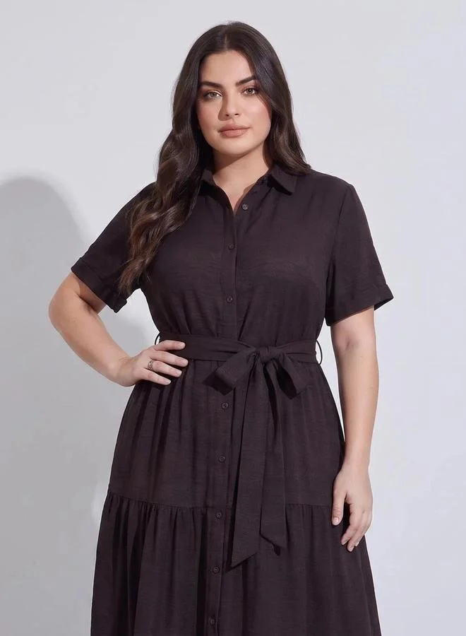 Styli  Linen Look Button Maxi Dress for Women | Best Price UAE