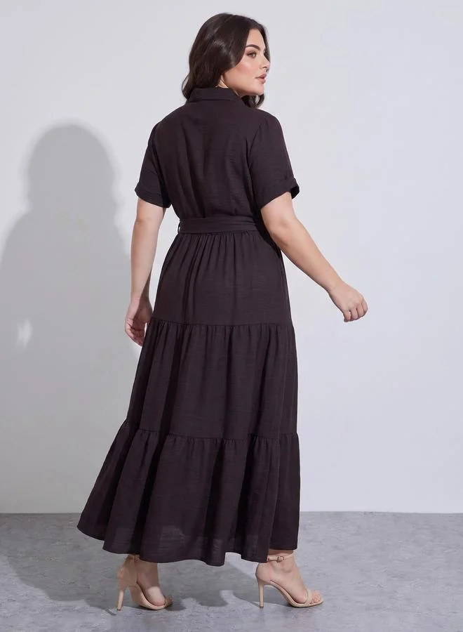 Styli  Linen Look Button Maxi Dress for Women | Best Price UAE