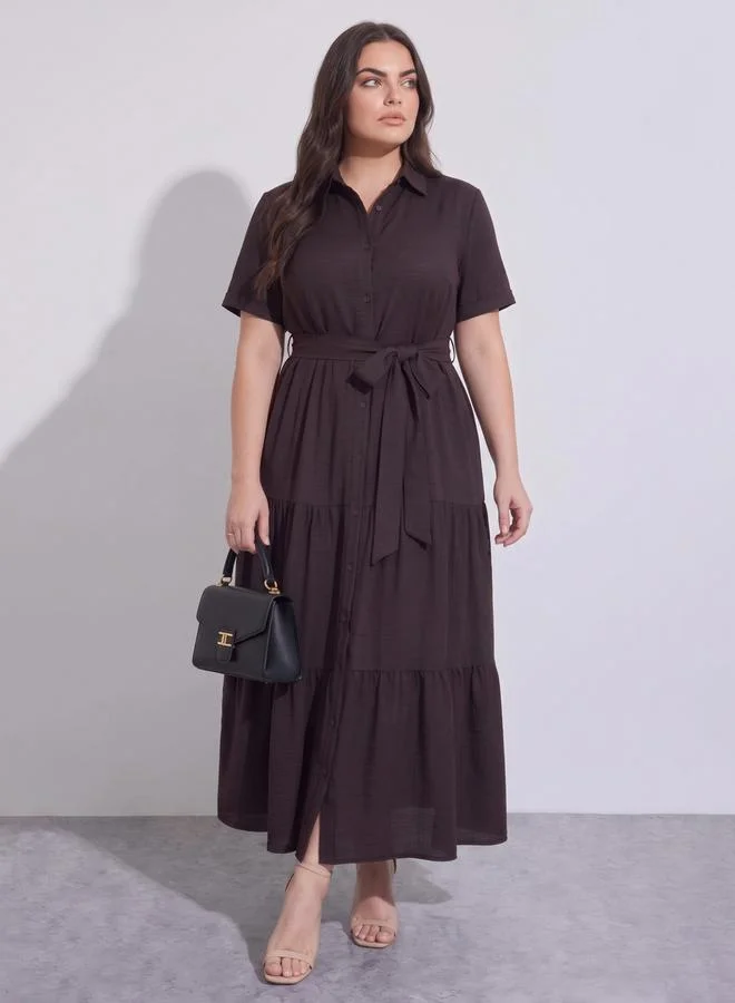 Linen Look Button Maxi Dress