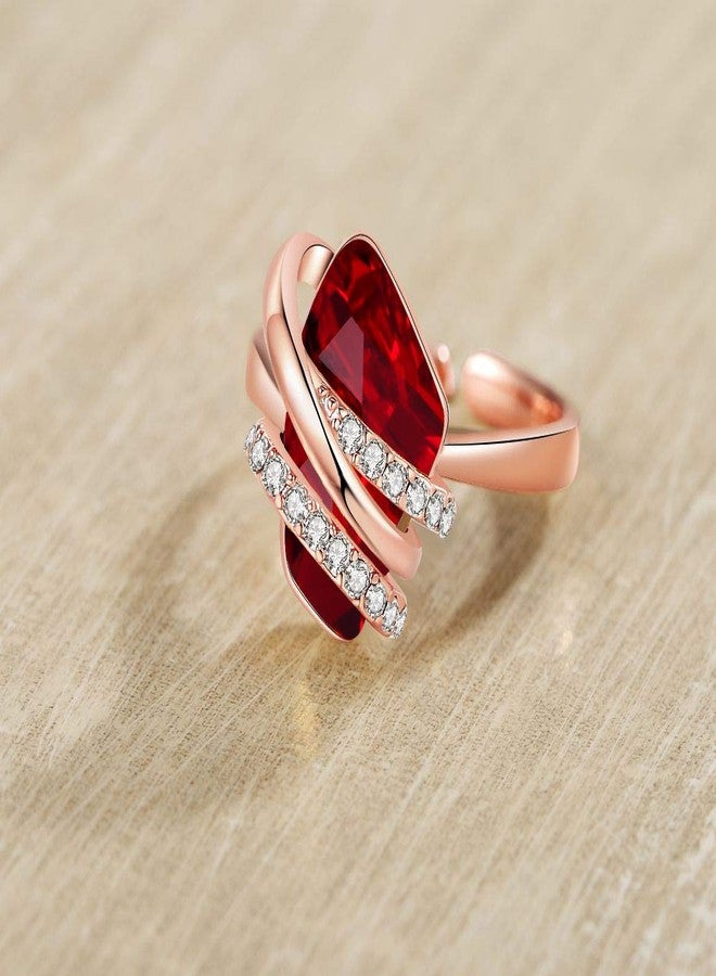 Leafael Wish Stone Women's Adjustable Crystal Open Ring (Ruby Red Magma Rose Gold Plated) Gifts for Women January July Birthstone Jewelry, Size 6.5-8 - Image 4