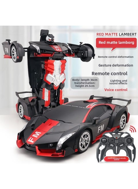 One-key Deformation Remote Control Car 2.4G Gesture Induction King Kong Robot Children's Toy Racing Generation Batch Cross-border-Color:Matte Red Rambo [Remote Control + Gesture + Voice] 1:12