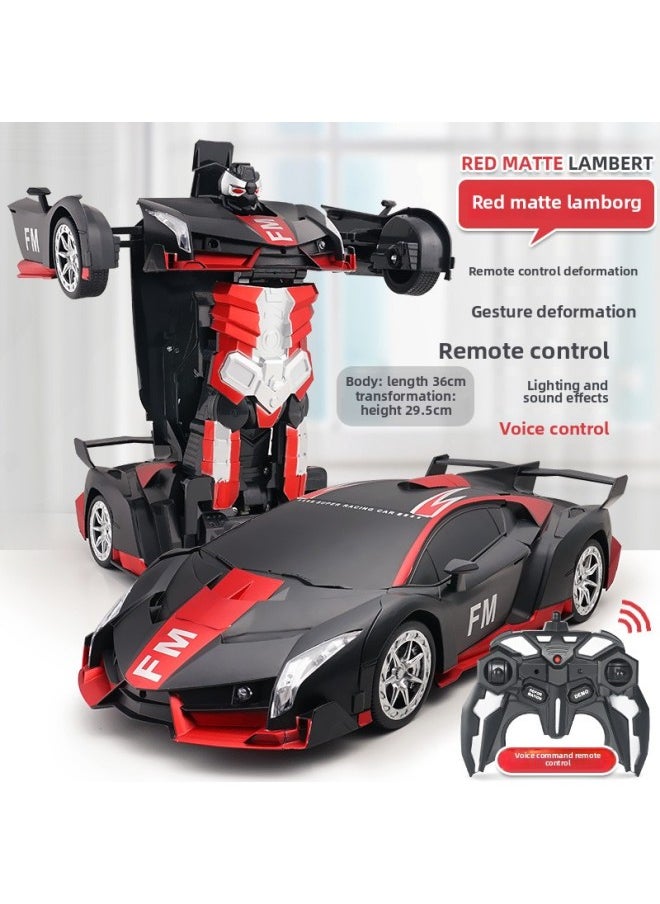 null - One-key Deformation Remote Control Car 2.4G Gesture Induction King Kong Robot Children's Toy Racing Generation Batch Cross-border-Color:Matte Red Rambo [Remote Control + Gesture + Voice] 1:12 - Image 1