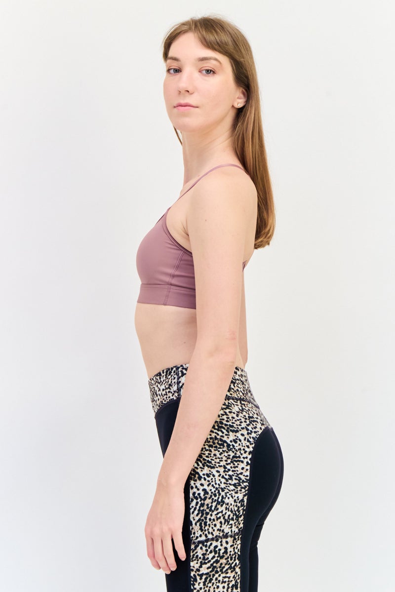 SKECHERS Women Brand Logo Padded Sports Bra, Mauve - Image 2