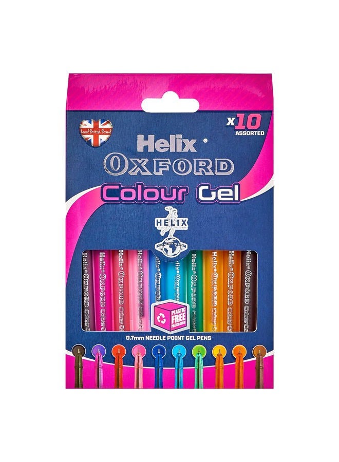 Helix Oxford Colour Gel Pens (x10 Pack Assorted Colours) with Plastic Free Packaging, 10 Count (Pack of 1) - Image 1