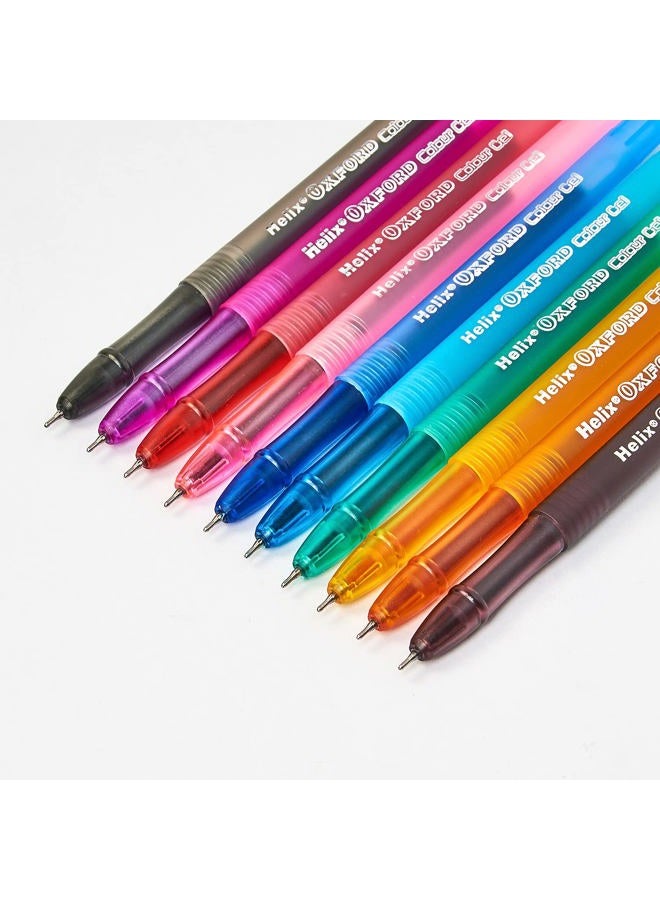 Helix Oxford Colour Gel Pens (x10 Pack Assorted Colours) with Plastic Free Packaging, 10 Count (Pack of 1) - Image 2