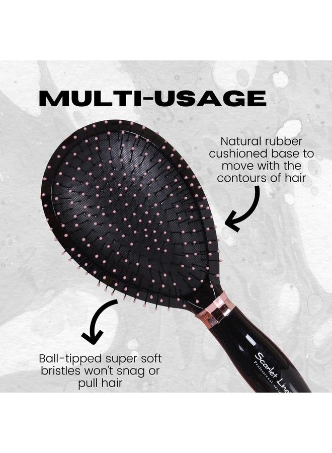 Scarlet Line Professional Diamond Oval Shape Ball Tipped Soft Nylon Bristles Salon Paddle Hair Styling Brush For Men N Women_Black N Rose Gold - Image 3