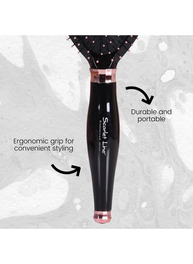 Scarlet Line Professional Diamond Oval Shape Ball Tipped Soft Nylon Bristles Salon Paddle Hair Styling Brush For Men N Women_Black N Rose Gold - Image 4