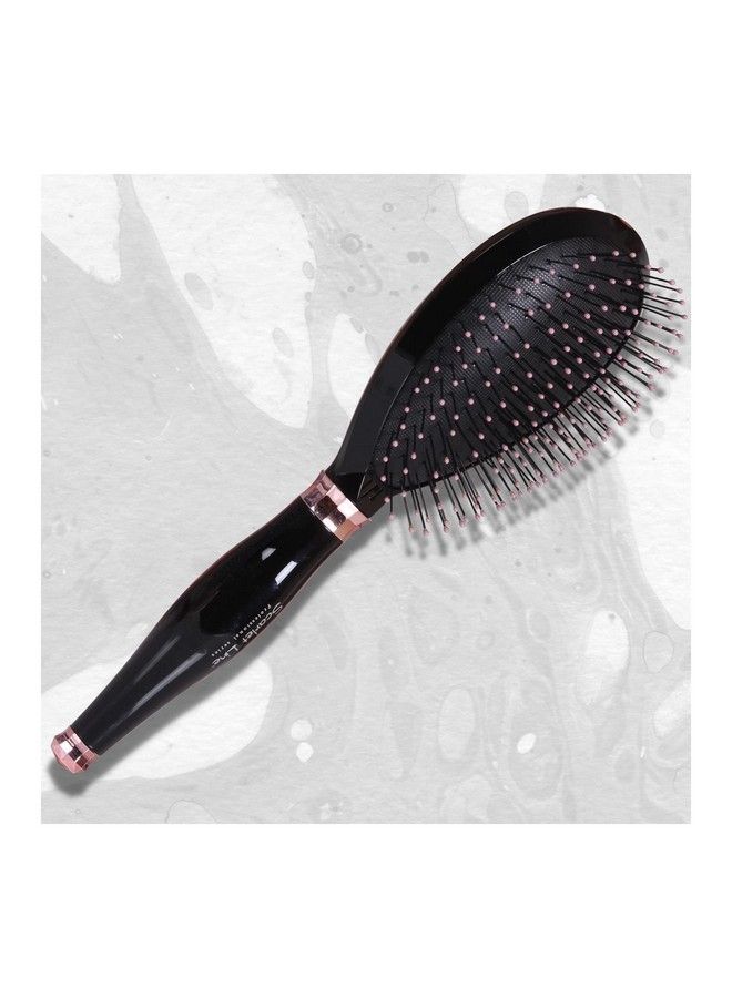 Scarlet Line Professional Diamond Oval Shape Ball Tipped Soft Nylon Bristles Salon Paddle Hair Styling Brush For Men N Women_Black N Rose Gold - Image 2
