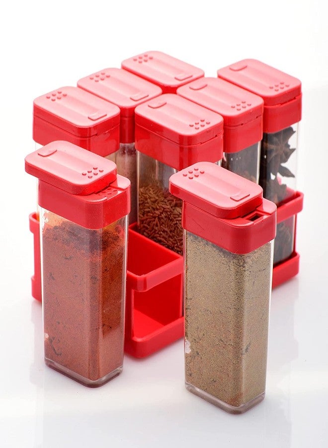 Finner Modern Masala Box Set | Stylish Spice Rack with Airtight Masala Dani | Durable Plastic Masala Dabba for Everyday Cooking | Pack of 8 Containers (Red) - Image 3