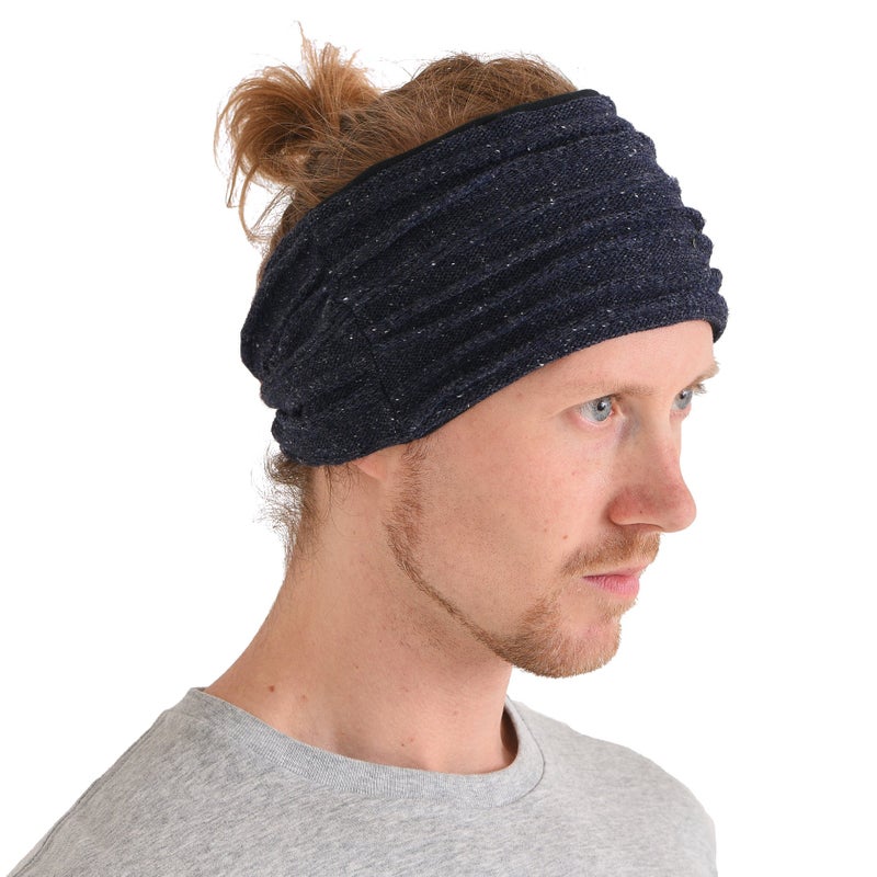 CHARM Organic Cotton Turban Headband - Chemo Knit Hair Band Womens Ear Head Wrap Navy