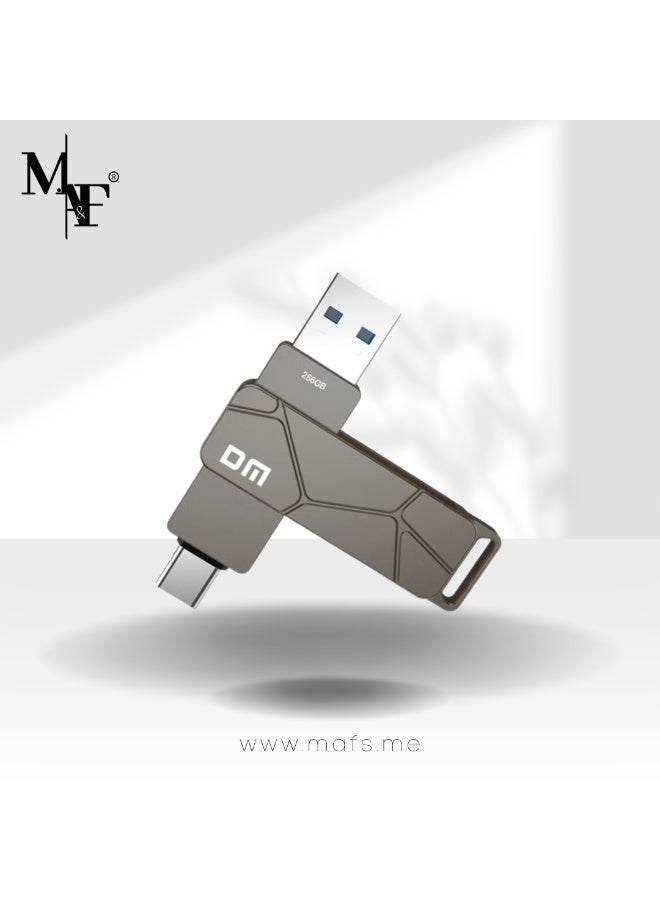 DM 256GB Type-C Flash Drive, 2-in-1 OTG USB 3.2 Dual-Port Memory Stick, High-Speed 100 MBPS Transfer, Metal Body for Durability, Keychain Included, Ideal for Android, iOS, Laptops & Tablets - Image 1