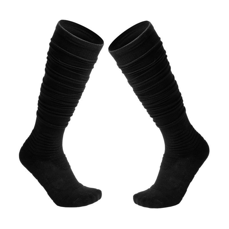 Scrunch Football Socks L/XL (43-47) Black Breathable Elastic Sweat-absorbent Knee High Socks - Compression Grip Rugby Socks for Football Rugby Basketball Outdoor Sports - Image 1