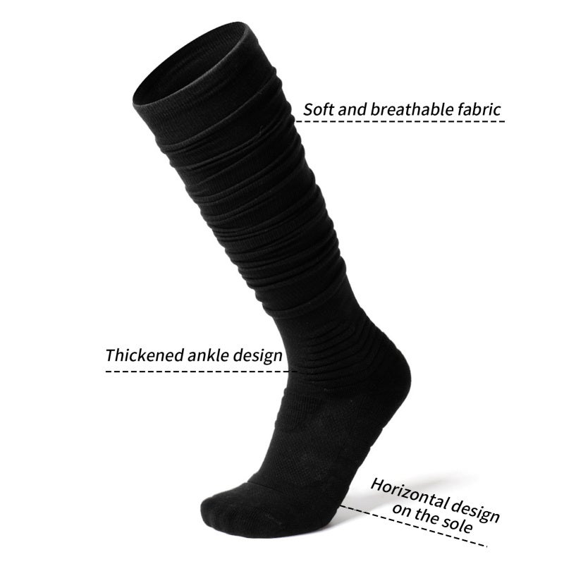 Scrunch Football Socks L/XL (43-47) Black Breathable Elastic Sweat-absorbent Knee High Socks - Compression Grip Rugby Socks for Football Rugby Basketball Outdoor Sports - Image 3