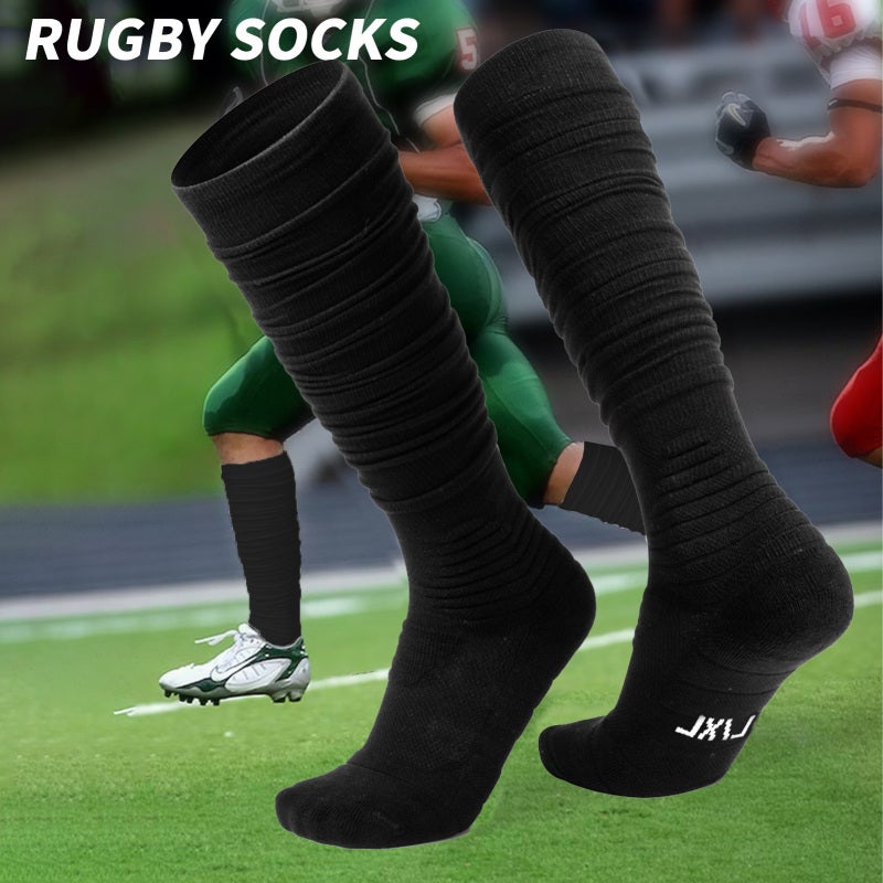 Scrunch Football Socks L/XL (43-47) Black Breathable Elastic Sweat-absorbent Knee High Socks - Compression Grip Rugby Socks for Football Rugby Basketball Outdoor Sports - Image 4
