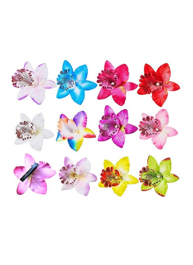 ericotry 12Pcs Orchid Flower Hair Clips Hawaiian Beach Flower Hair Barrette Bohemian Butterfly Orchid Alligator Clips For Beach Wedding Party (Random Color)  - Image 1