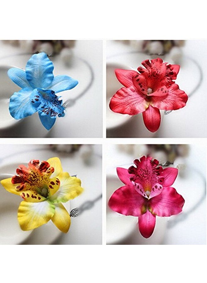 ericotry 12Pcs Orchid Flower Hair Clips Hawaiian Beach Flower Hair Barrette Bohemian Butterfly Orchid Alligator Clips For Beach Wedding Party (Random Color)  - Image 2